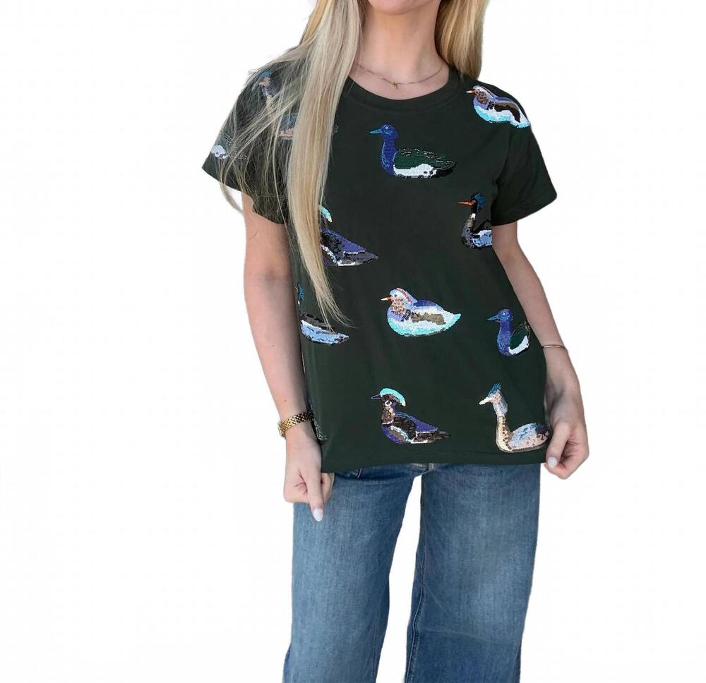 NEW QUEEN OF SPARKLES duck print tee in dark teal